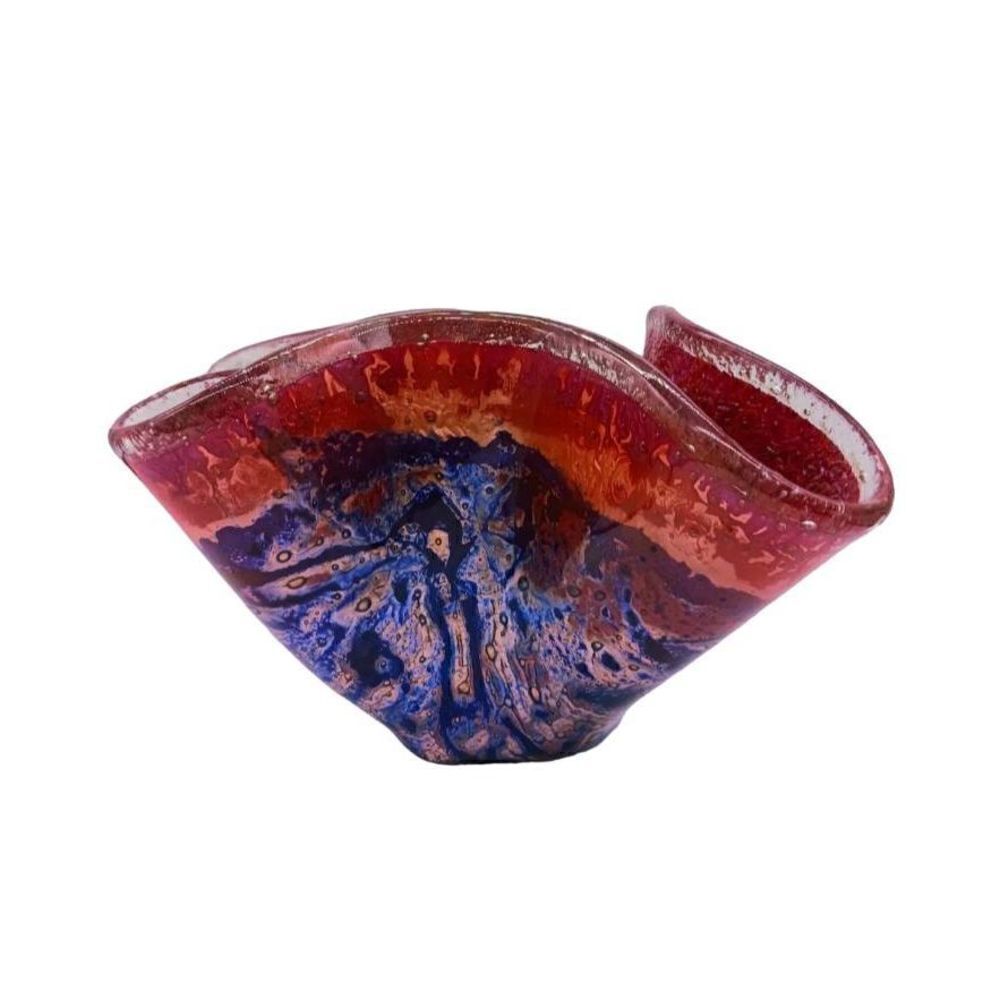 Jones Glassworks Large Decorative Wave Glass Bowl Hand Blown Glass Signed 2004